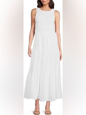 DKNY White Textured Maxi Dress